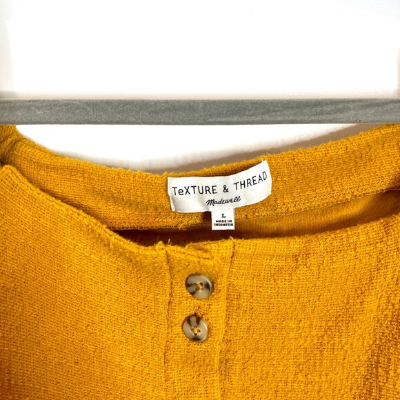 Madewell Texture & Thread Mustard Yellow Button Front Shift Dress Cap Sleeves L - Picture 5 of 8